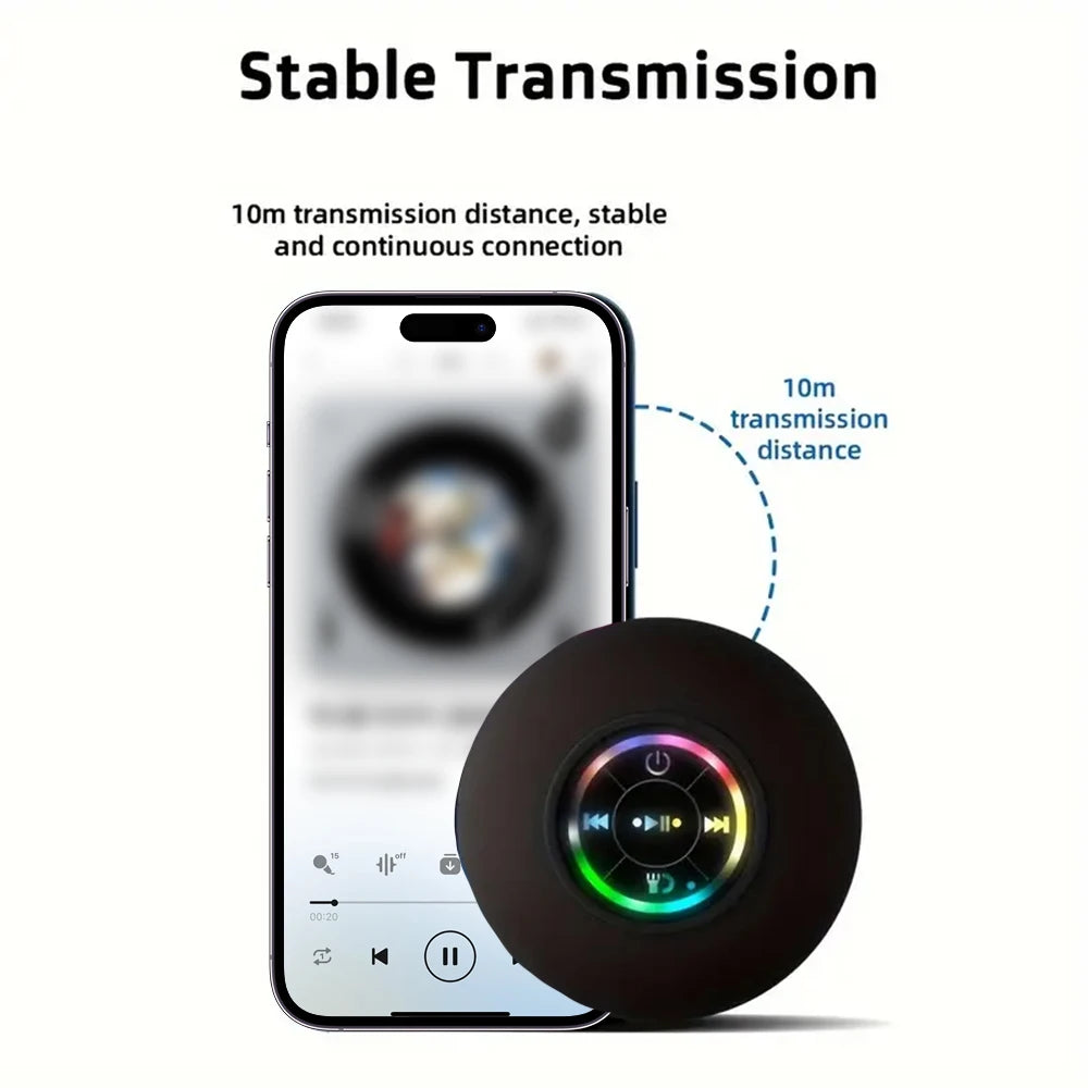 Parlante Bluetooth Portátil con Ventosa - Mini, Luces LED, Resistente al Agua IPX4, Manos Libres