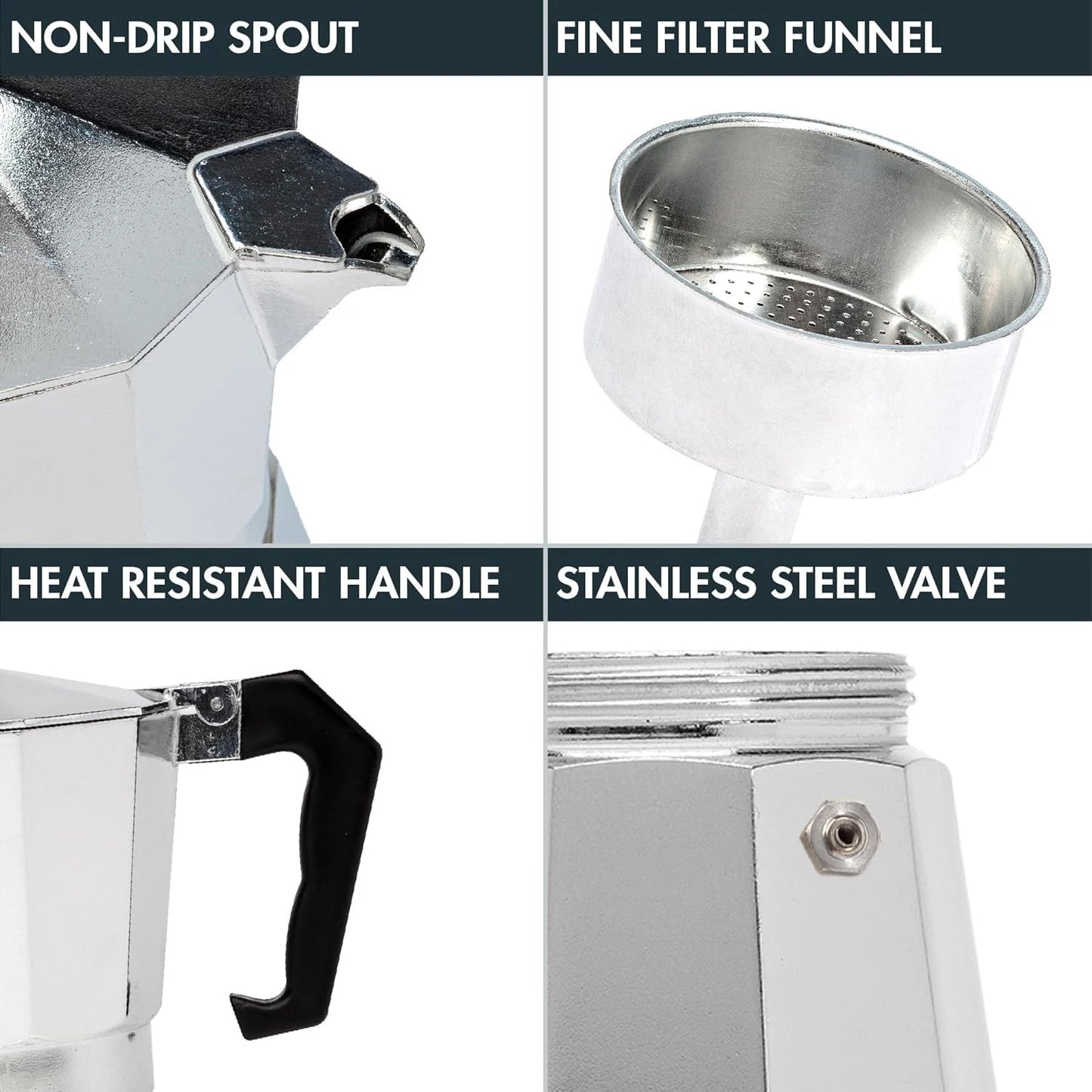 Cafetera Moka Express de Aluminio - Para Café Italiano y Cubano, Tipo Hornalla (1/2/3/6 Pocillos)