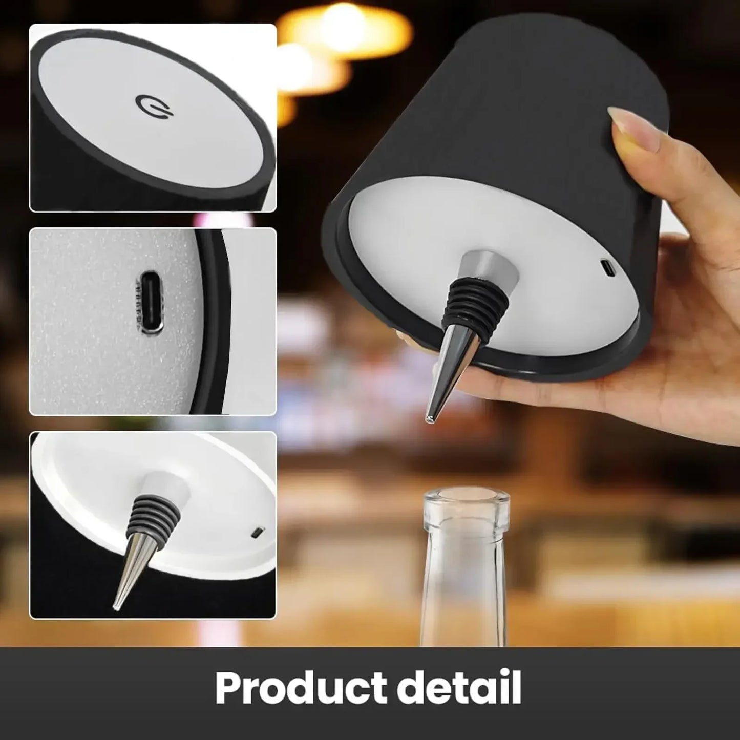 Lámpara LED Recargable Inalámbrica para Botella y Mesa – Luz Táctil Regulable