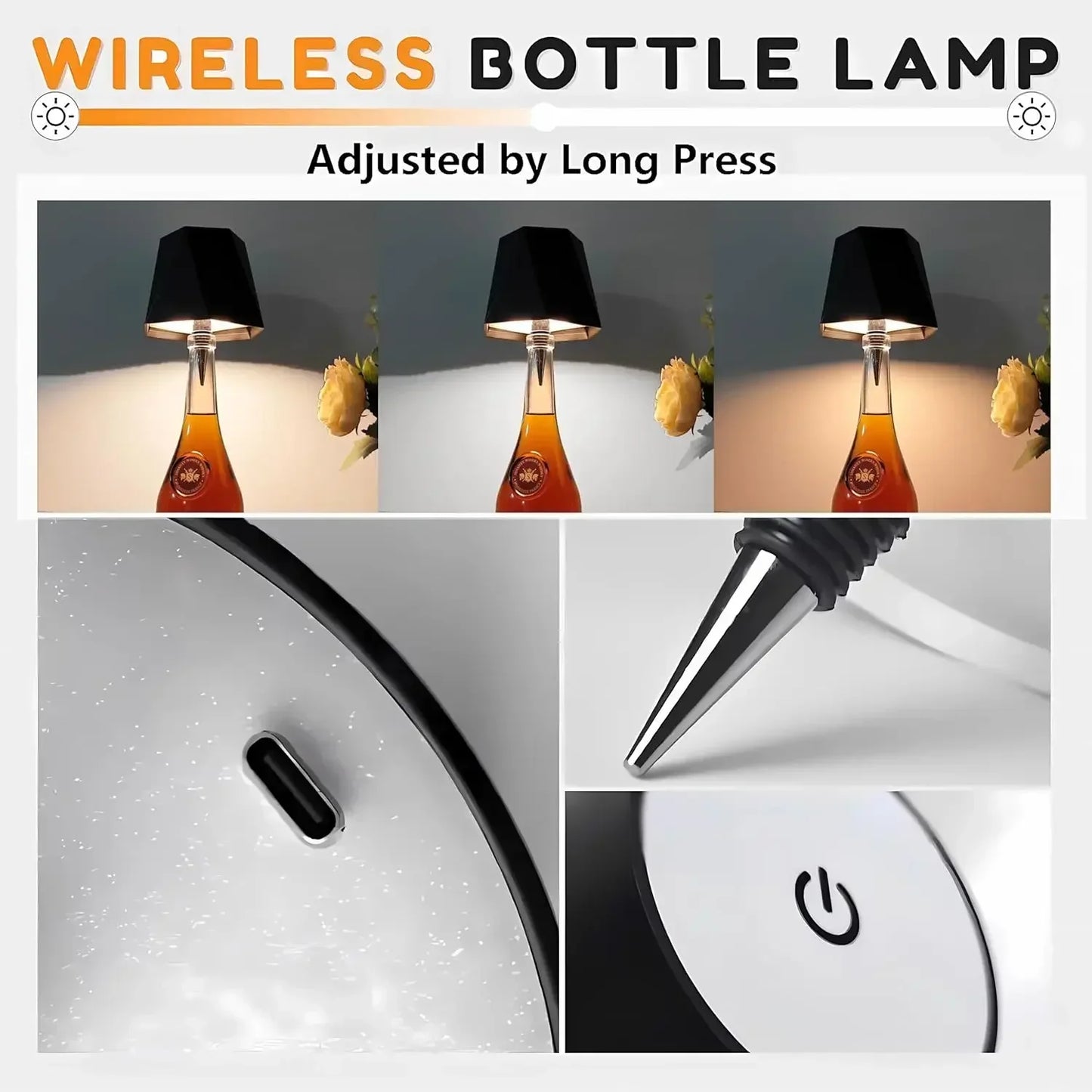 Lámpara LED Recargable Inalámbrica para Botella y Mesa – Luz Táctil Regulable
