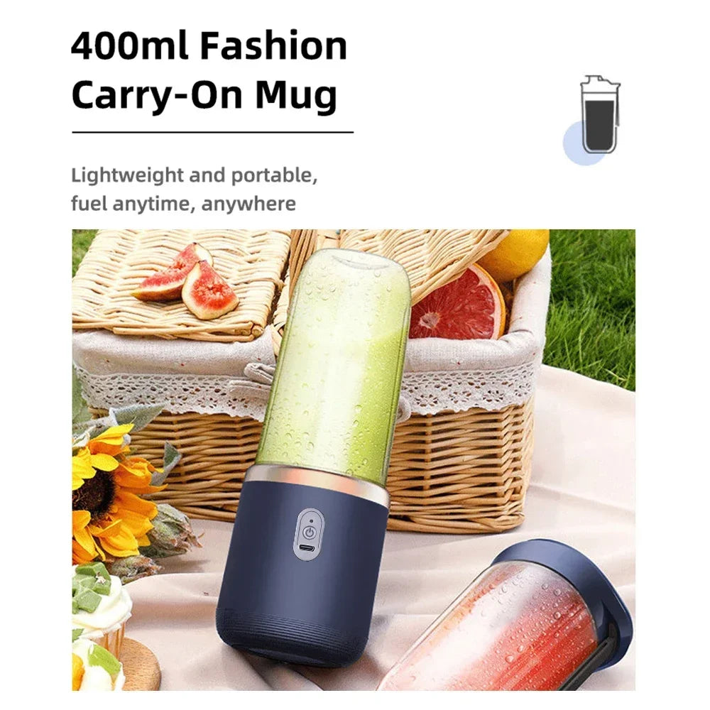 Licuadora Portátil Recargable 400ml - Mini Batidora Inalámbrica USB, Cuchillas de Acero, Vaso Personal