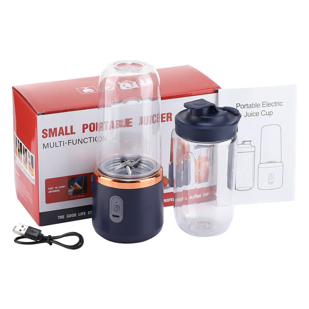Licuadora Portátil Recargable 400ml - Mini Batidora Inalámbrica USB, Cuchillas de Acero, Vaso Personal