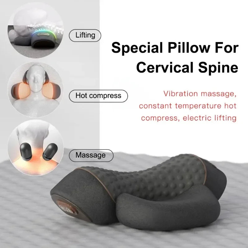 Almohada Masajeadora Cervical Eléctrica - Masaje con Calor y Vibración, Tracción y Estiramiento de Cuello para Relajar Cervicales