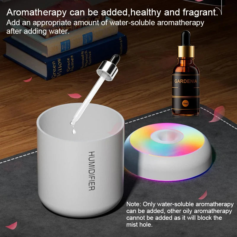 Mini Humidificador y Difusor de Aromas USB - Luz LED de Colores, Niebla Fría 360°, Silencioso para Hogar, Oficina y Auto