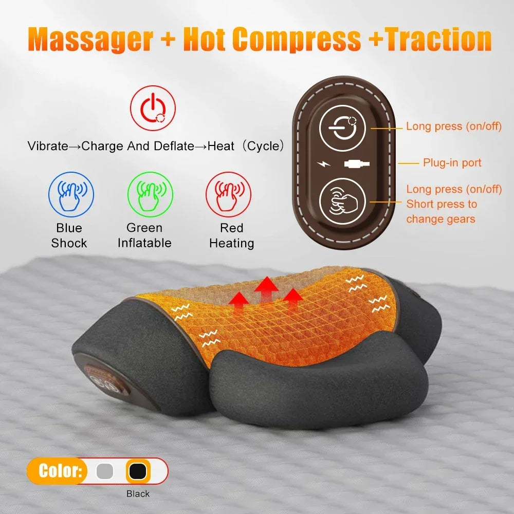 Almohada Masajeadora Cervical Eléctrica - Masaje con Calor y Vibración, Tracción y Estiramiento de Cuello para Relajar Cervicales