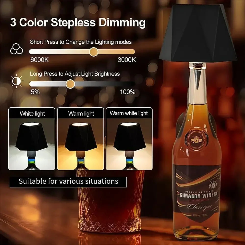 Lámpara LED Recargable Inalámbrica para Botella y Mesa – Luz Táctil Regulable