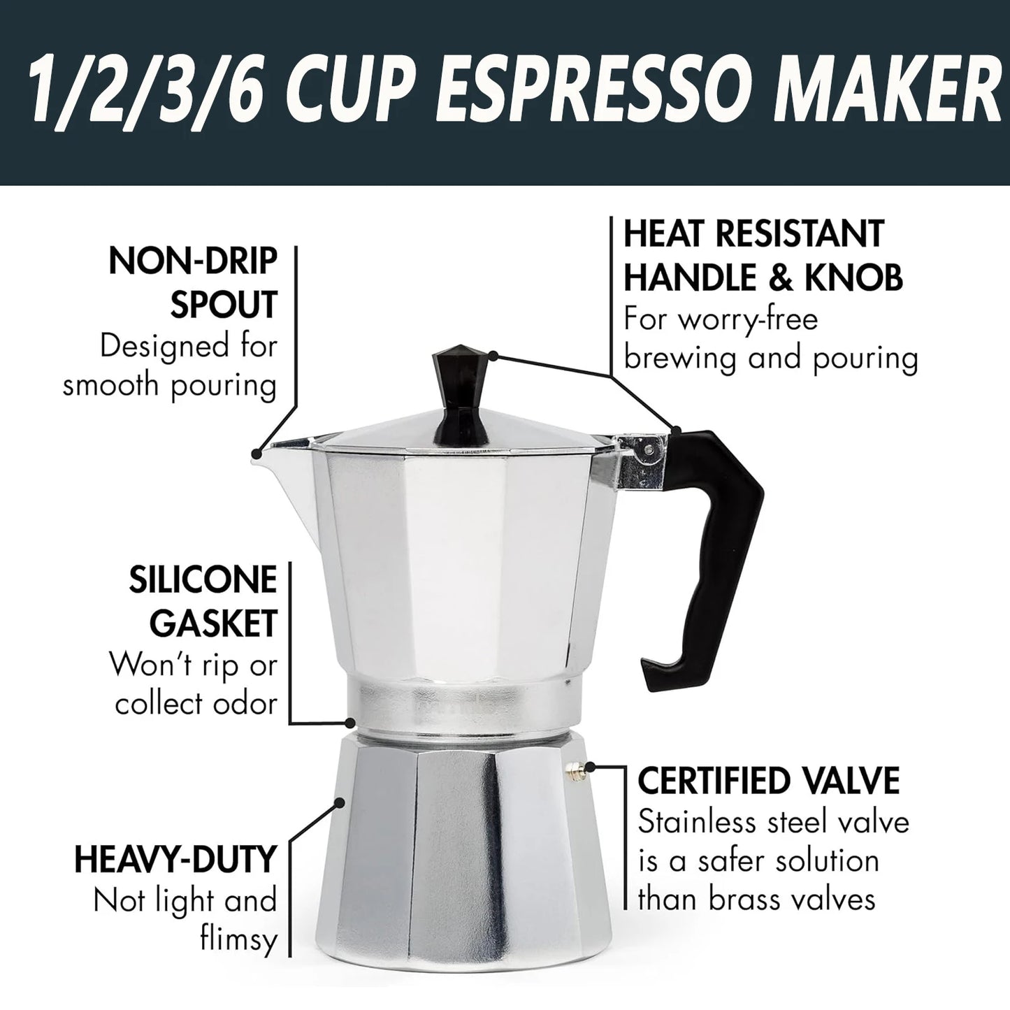 Cafetera Moka Express de Aluminio - Para Café Italiano y Cubano, Tipo Hornalla (1/2/3/6 Pocillos)