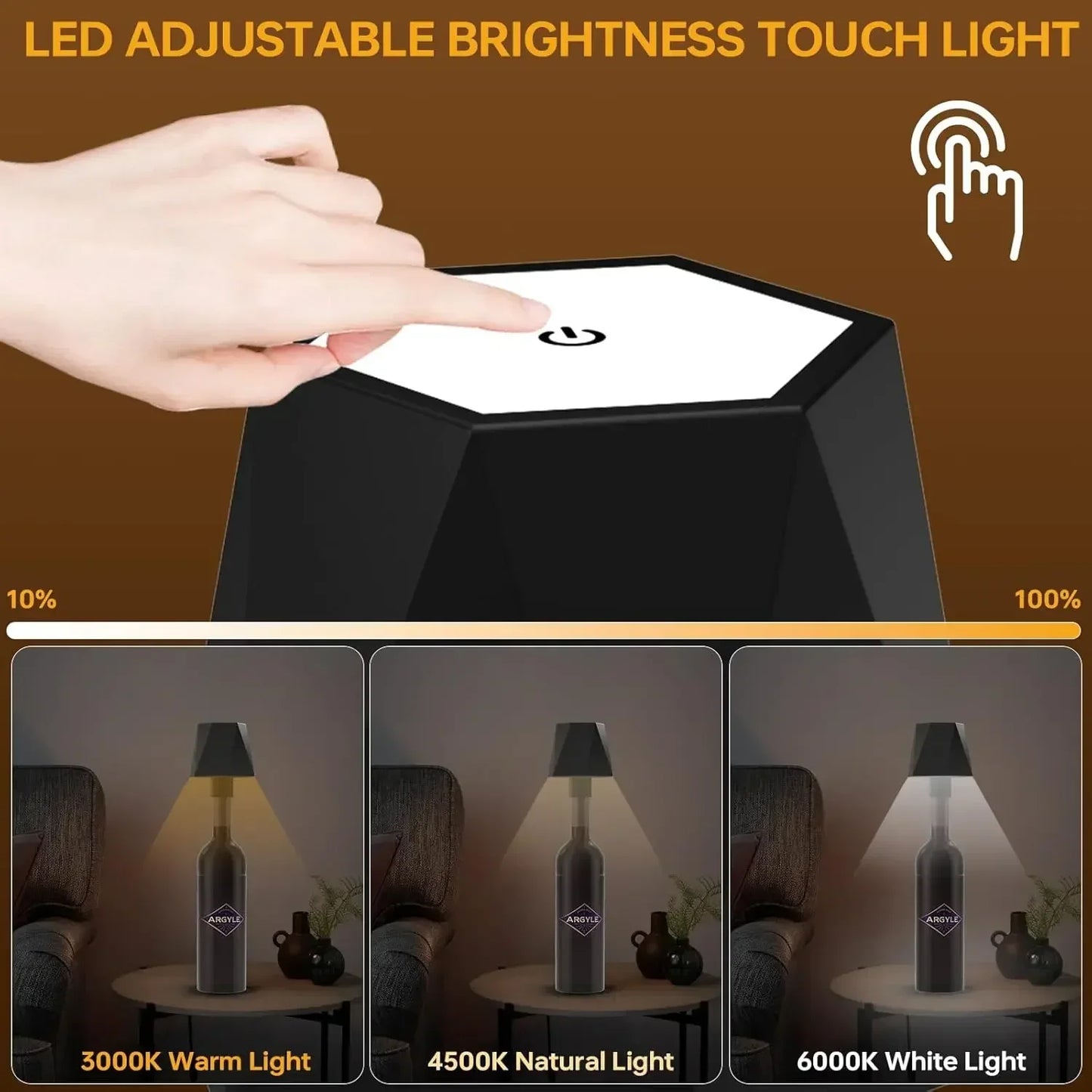 Lámpara LED Recargable Inalámbrica para Botella y Mesa – Luz Táctil Regulable