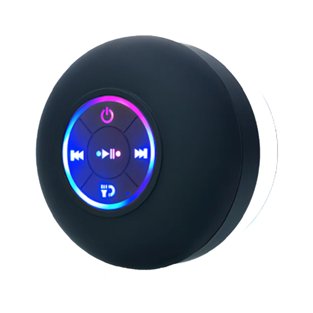 Parlante Bluetooth Portátil con Ventosa - Mini, Luces LED, Resistente al Agua IPX4, Manos Libres