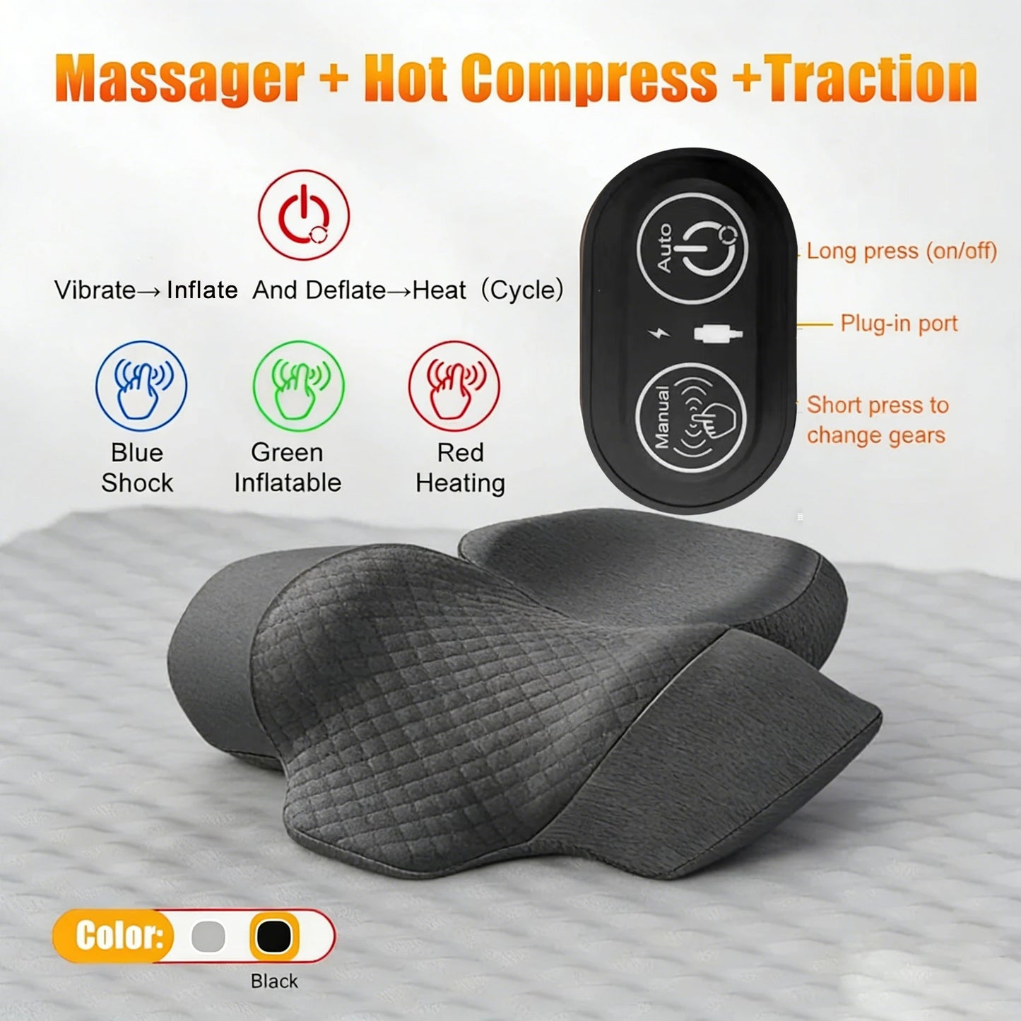 Almohada Masajeadora Cervical Eléctrica - Masaje con Calor y Vibración, Tracción y Estiramiento de Cuello para Relajar Cervicales