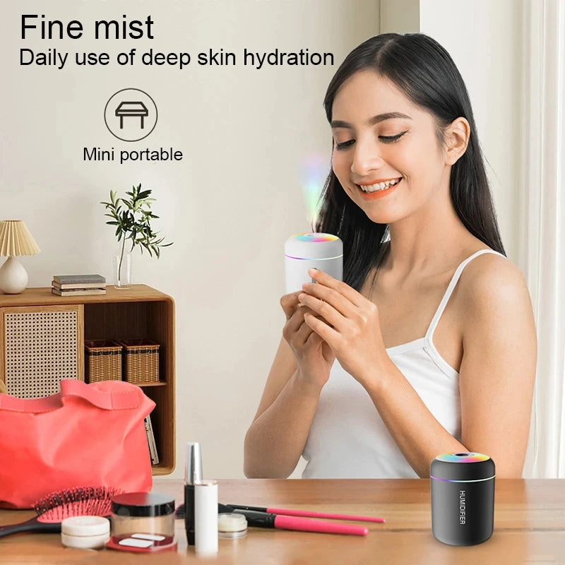 Mini Humidificador y Difusor de Aromas USB - Luz LED de Colores, Niebla Fría 360°, Silencioso para Hogar, Oficina y Auto