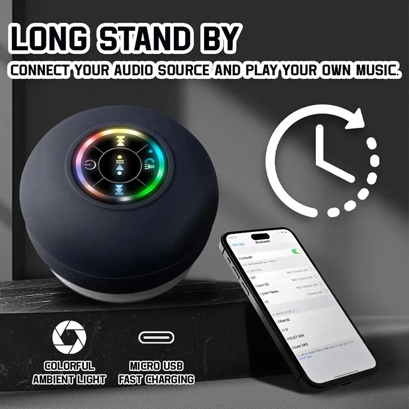 Parlante Bluetooth Portátil con Ventosa - Mini, Luces LED, Resistente al Agua IPX4, Manos Libres