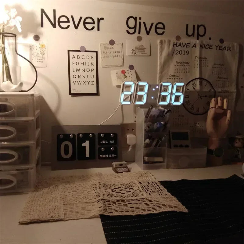 Reloj de Pared 3D LED Digital Moderno - Decoración con Luz Nocturna USB