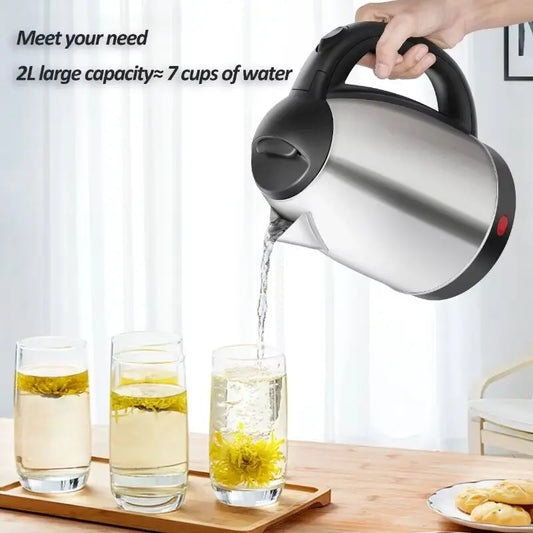 Pava Eléctrica 2L de Acero Inoxidable - Calienta Agua Rápido 1000W con Apagado Automático