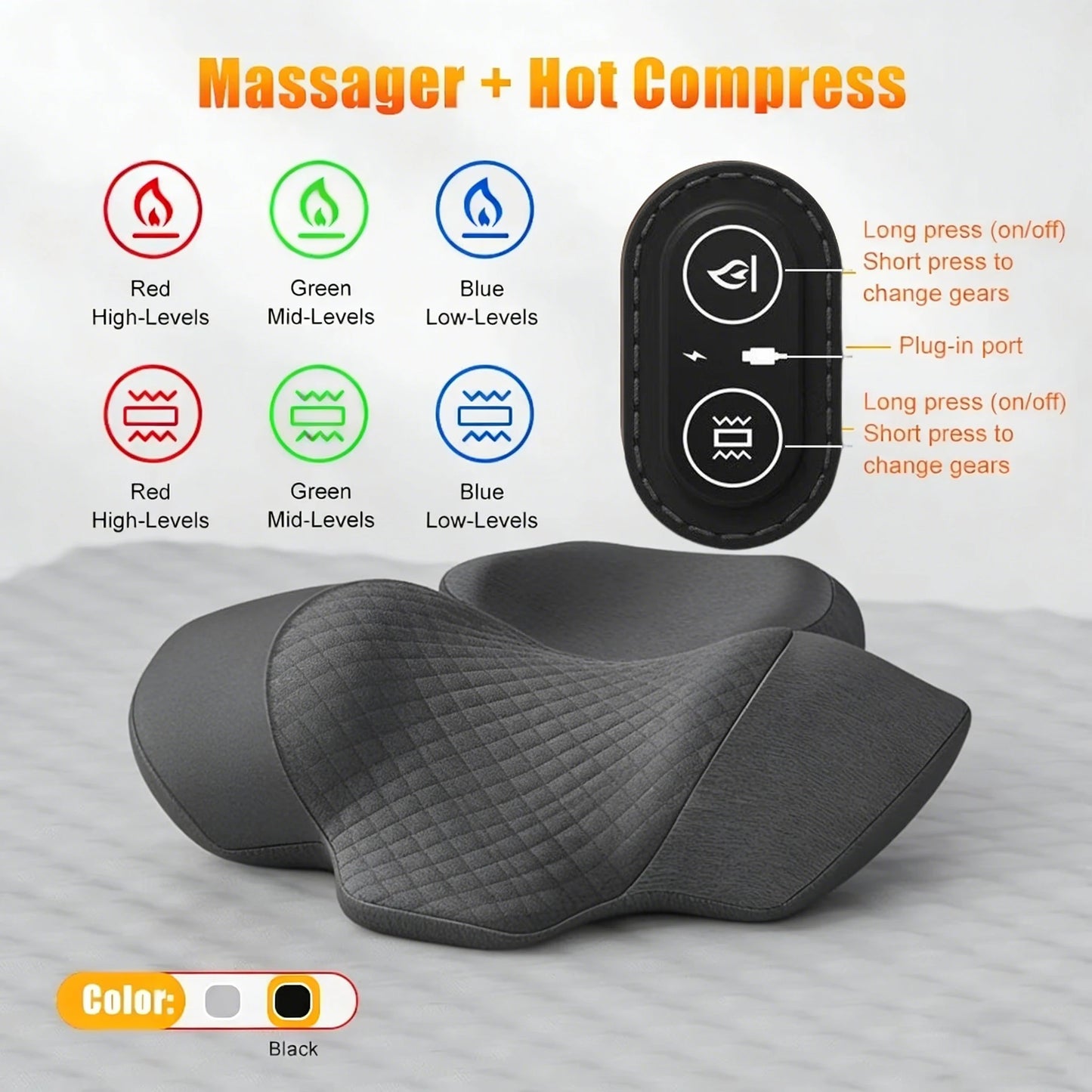Almohada Masajeadora Cervical Eléctrica - Masaje con Calor y Vibración, Tracción y Estiramiento de Cuello para Relajar Cervicales