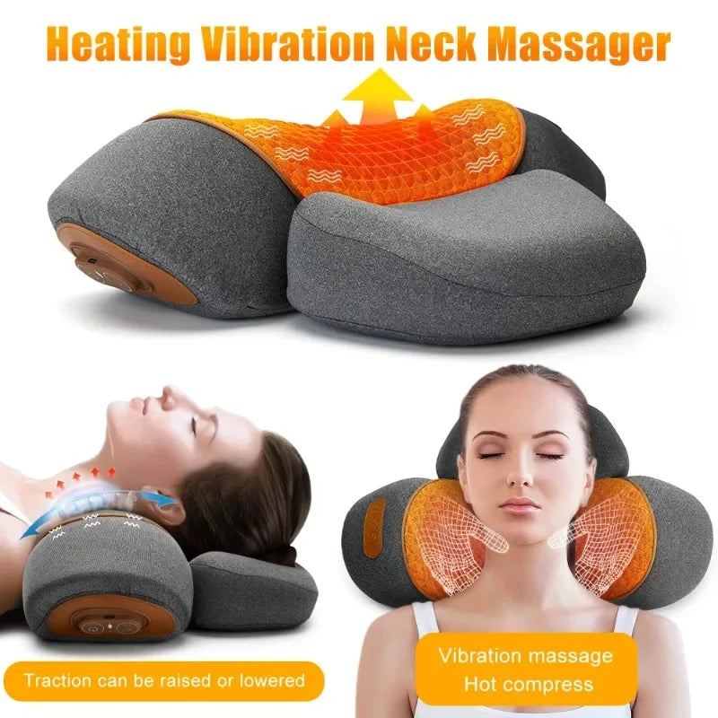Almohada Masajeadora Cervical Eléctrica - Masaje con Calor y Vibración, Tracción y Estiramiento de Cuello para Relajar Cervicales
