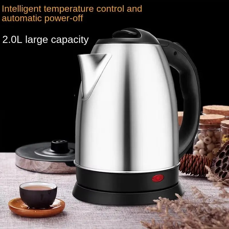 Pava Eléctrica 2L de Acero Inoxidable - Calienta Agua Rápido 1000W con Apagado Automático