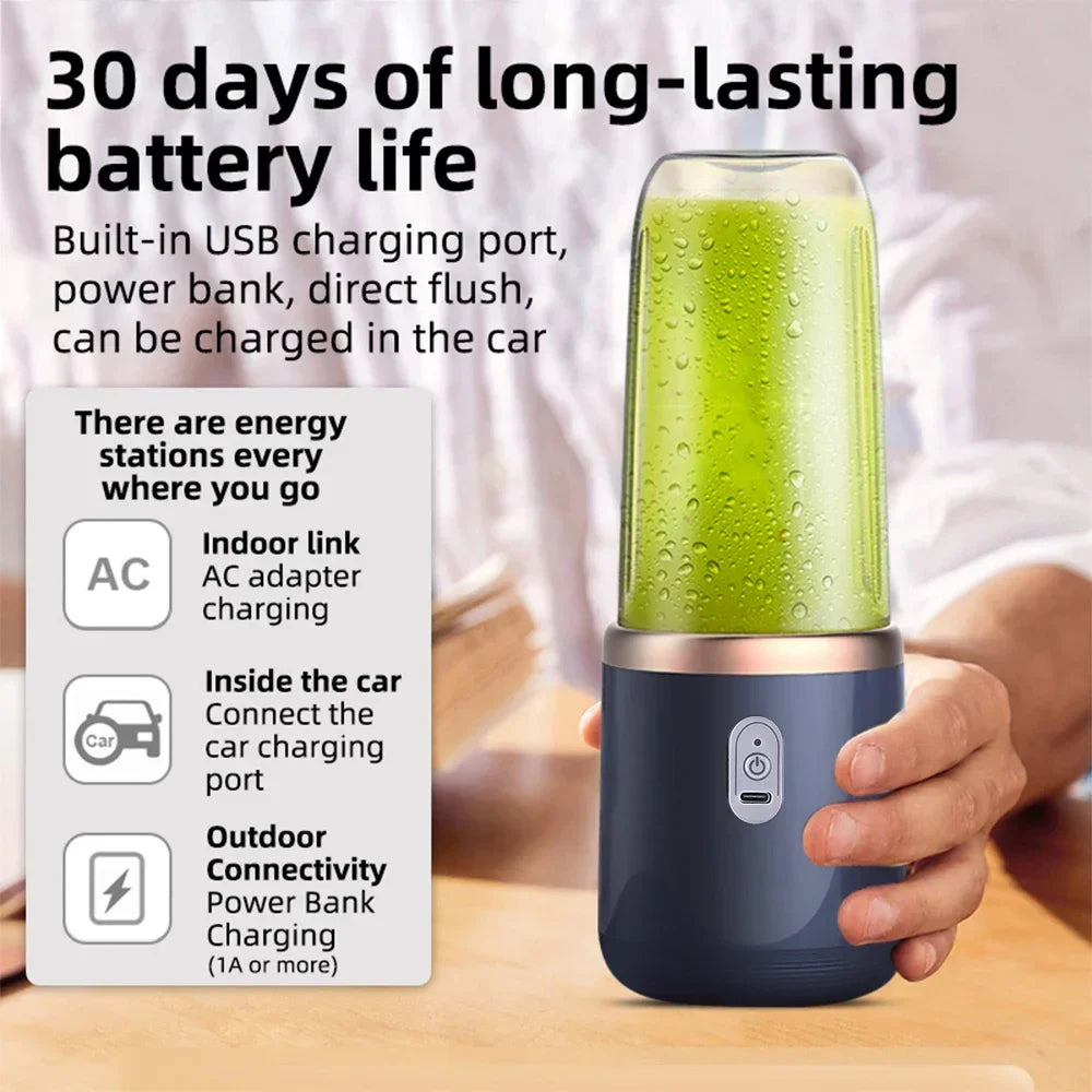 Licuadora Portátil Recargable 400ml - Mini Batidora Inalámbrica USB, Cuchillas de Acero, Vaso Personal