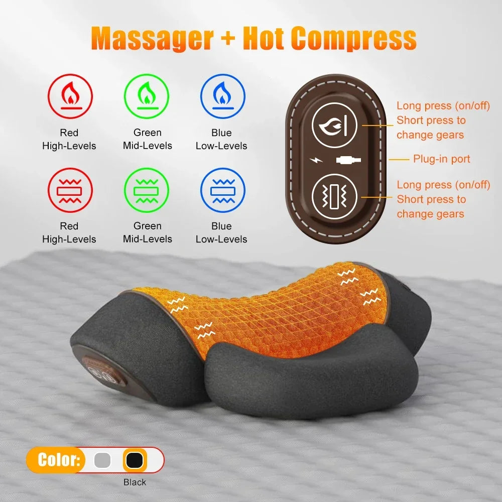Almohada Masajeadora Cervical Eléctrica - Masaje con Calor y Vibración, Tracción y Estiramiento de Cuello para Relajar Cervicales
