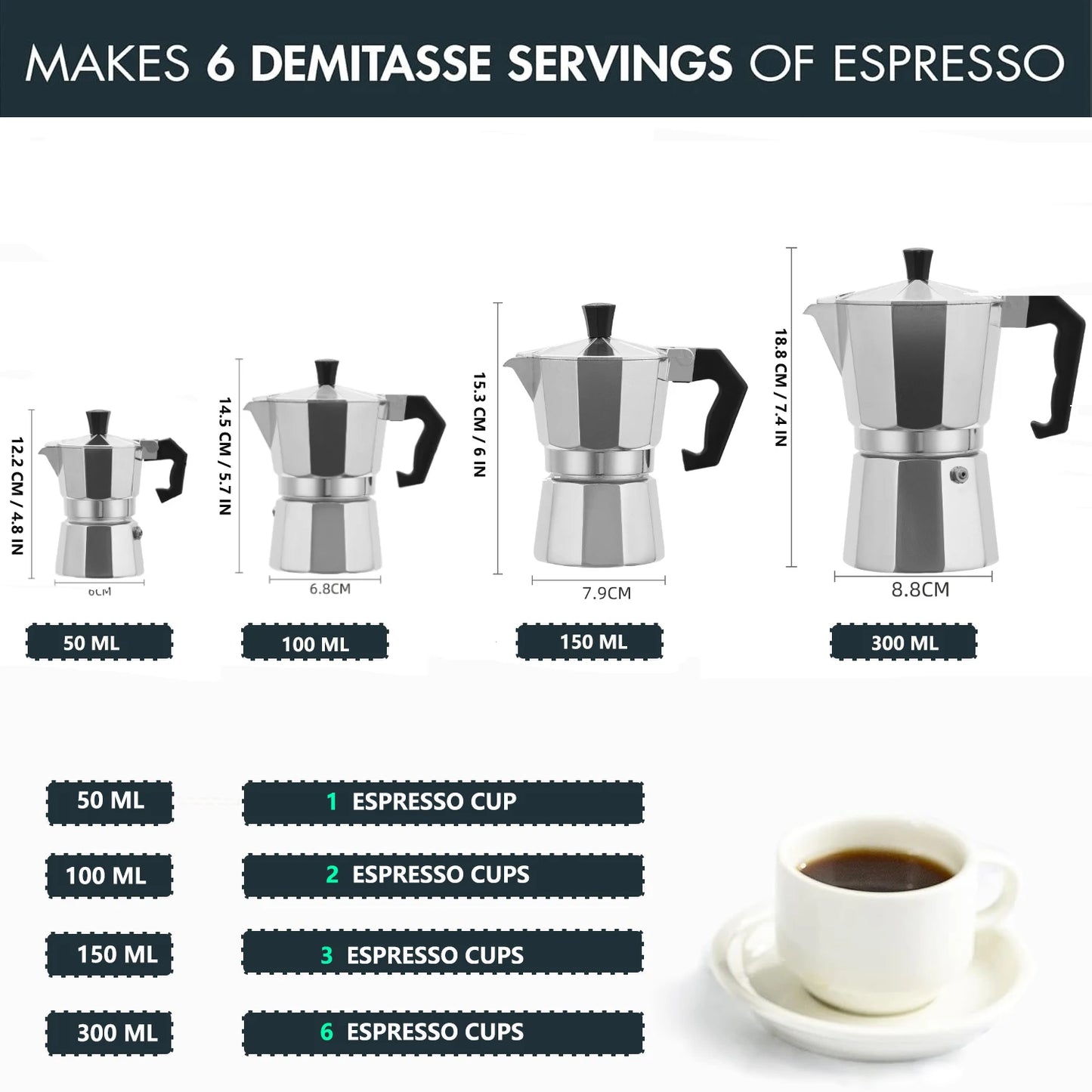Cafetera Moka Express de Aluminio - Para Café Italiano y Cubano, Tipo Hornalla (1/2/3/6 Pocillos)