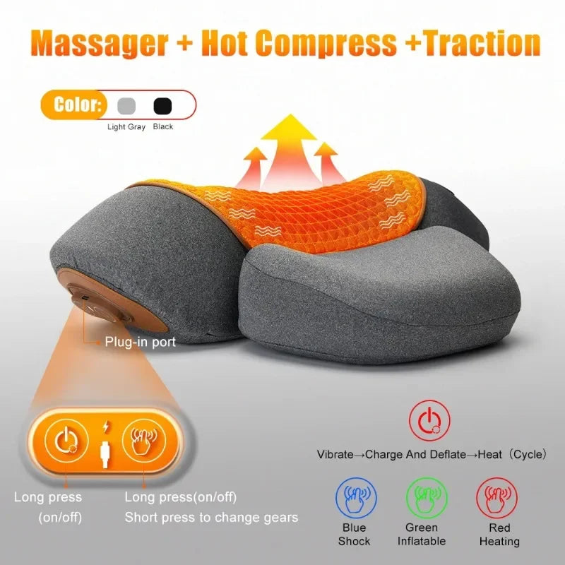 Almohada Masajeadora Cervical Eléctrica - Masaje con Calor y Vibración, Tracción y Estiramiento de Cuello para Relajar Cervicales