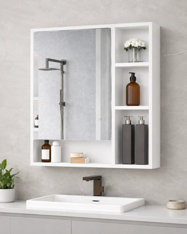 Botiquín 5 Divisiones de Madera con Espejo para Baño