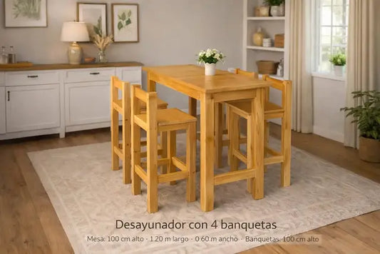 Desayunador de Madera con 4 Butacas