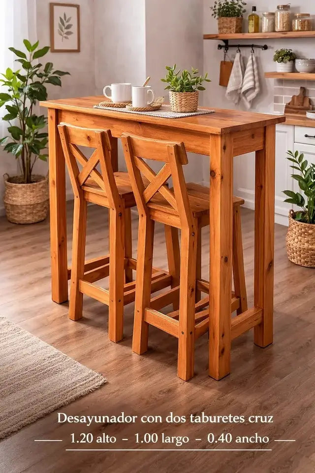 Desayunador de Madera con Taburetes Cruz