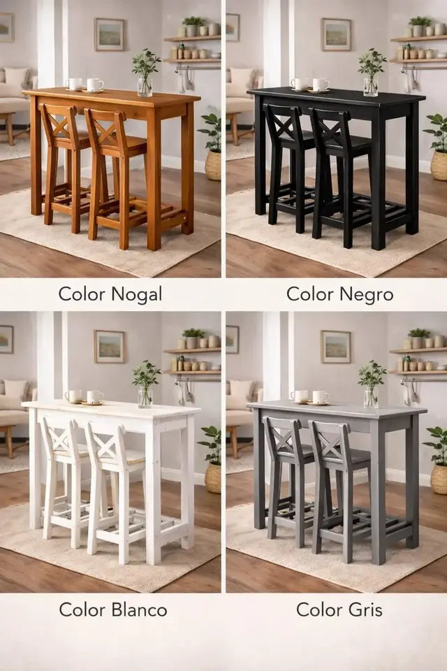 Desayunador de Madera con Taburetes Cruz