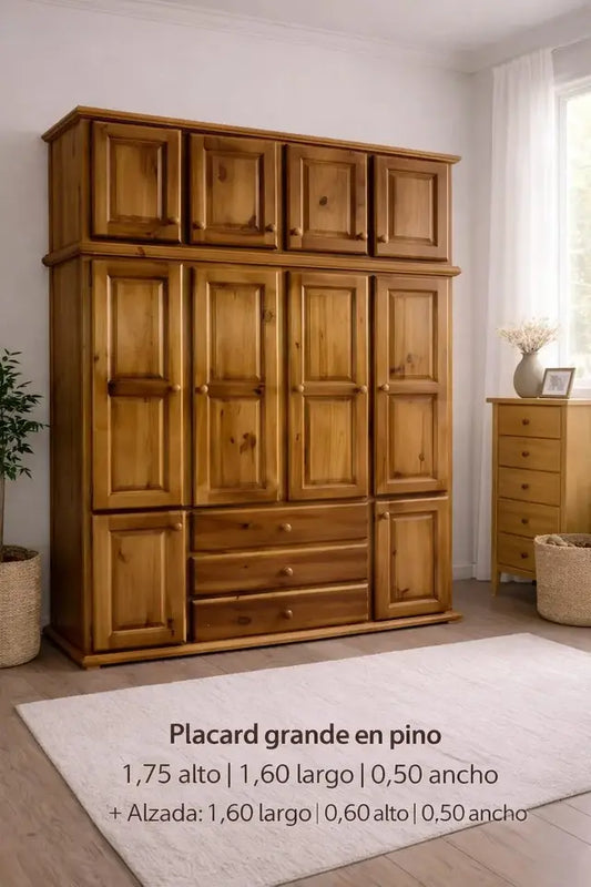 Ropero de Pino 4 Puertas con Alzada